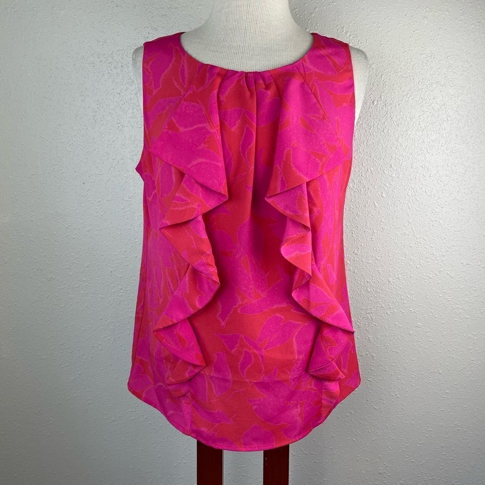 Ann Taylor Loft Petites Sleeveless Ruffled Blouse Top Size 14P EUC